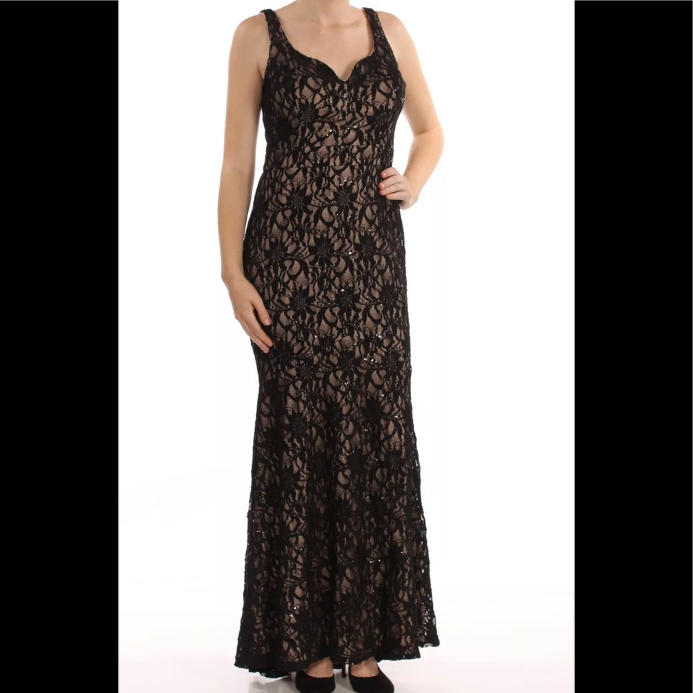 Women’s Formal Dress Size 10 Mermaid Black Betsy & Adam Sequins Lace Gown - Picture 2 of 8